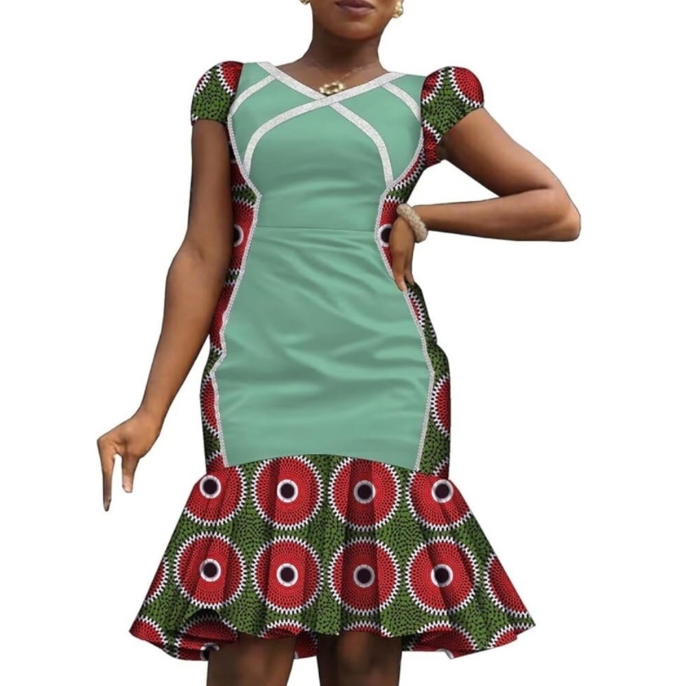 African Print Bodycon Dress | Knee Length Ankara Event Dress Sz XL - Picture 7 of 9